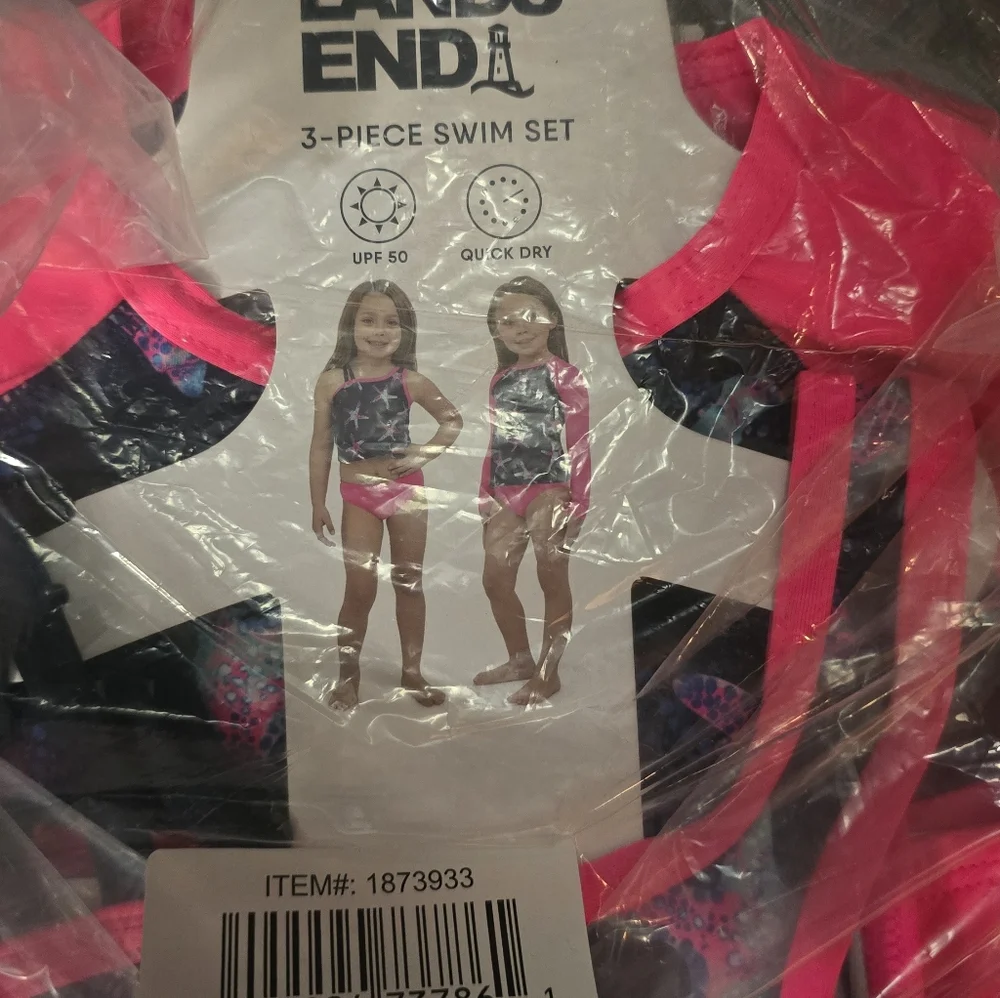 NEW Lands End Girls rash guard top, bikini top and bottom swim set, New 3 Piece